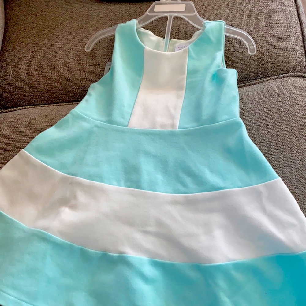 Teal and white color block dress